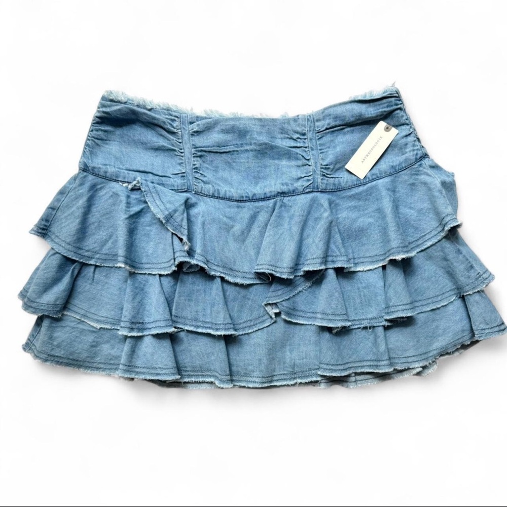 Anthropologie Ruffled Denim Mini Skirt NWT L Light Wash Coastal Cowgirl